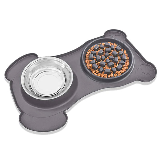 PetAffairs Stainless Steel 2-in-1 Non-Spill Slow Feeder Pet Bowl