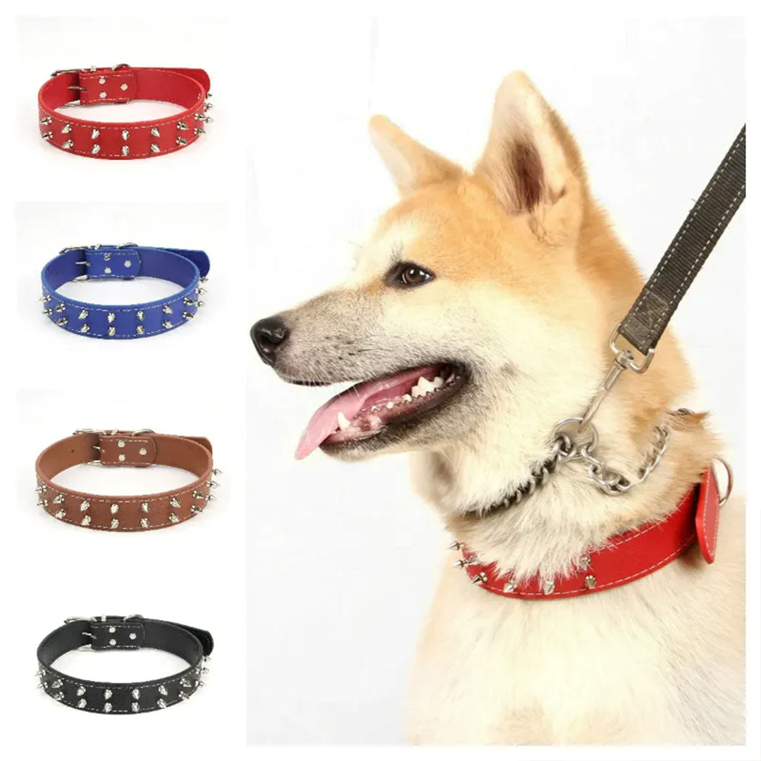 PetAffairs Fierce Spiked and Studded Leather Dog Collar