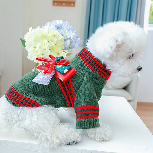 PetAffairs 1PC Christmas Bow Knitted Sweater