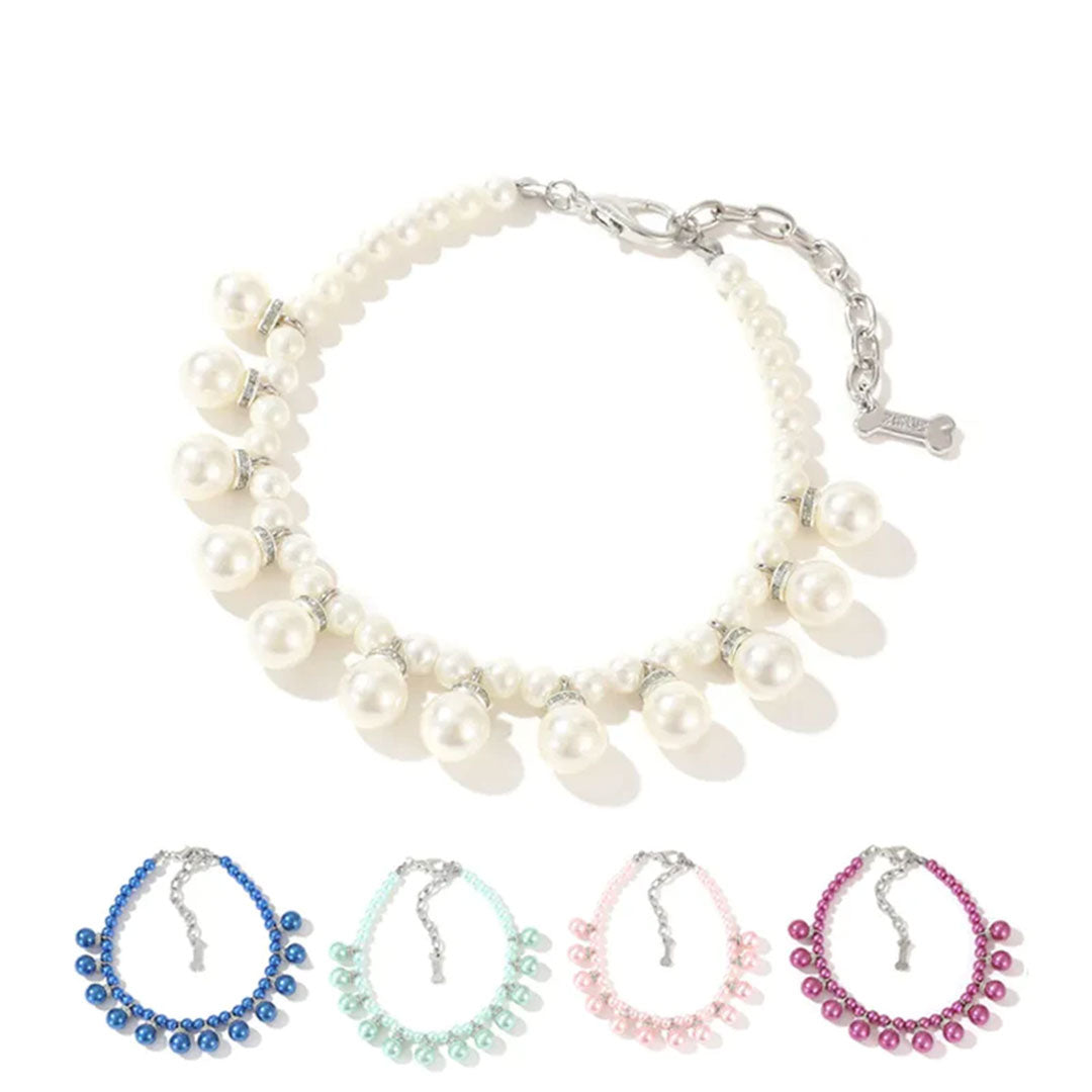 Pearl Pet Necklace Set Rhinestone Chain Necklace Pet Collar