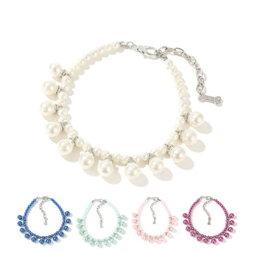 Pearl Pet Necklace Set Rhinestone Chain Necklace Pet Collar