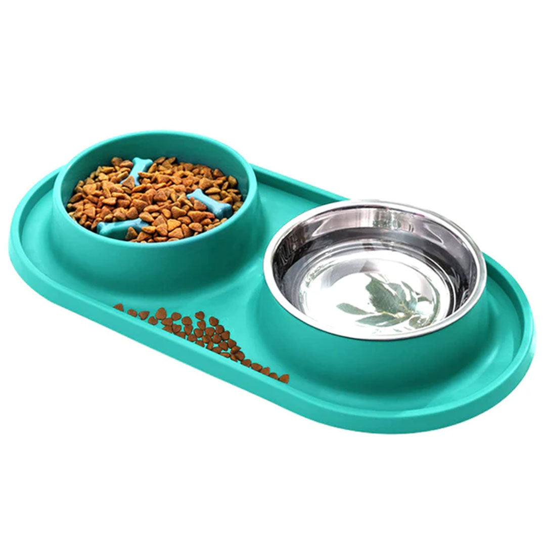 PetAffairs 2-in-1 Stainless Steel Slow Eating Dog Bowl with Detachable No-Spill Design