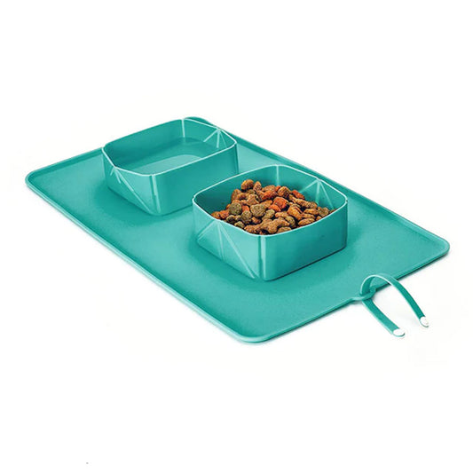 PetAffairs Small Collapsible Double Pet Bowl with Anti-Slip Mat