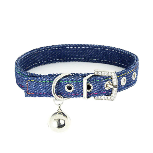 PetAffairs Bells Denim Dog Collar