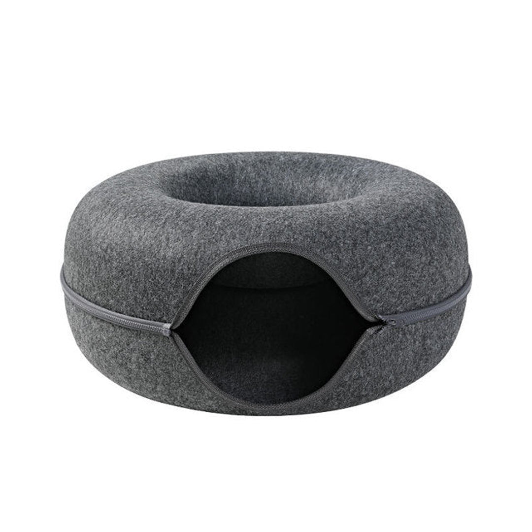 PetAffairs Cat Donut Pet Bed Interactive Tunnel Toy Felt Cave Kennel