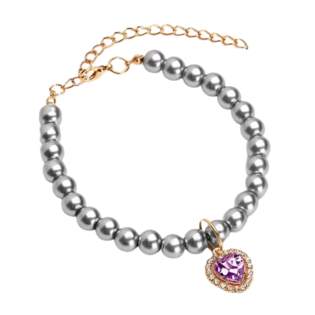 Rhinestone Crystal Diamond  Heart Pearl Cat Collar - PetAffairs
