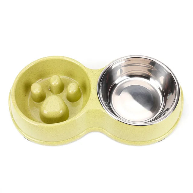 PetAffairs Quality Stainless Steel Slow Feeder Double Dog Bowl