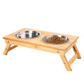 PetAffairs Adjustable Elevated Stainless Steel Double Pet Bowls with Bamboo Stand