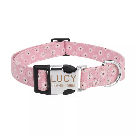 PetAffairs Pet Flower Dog Collar with Engraved ID Tag