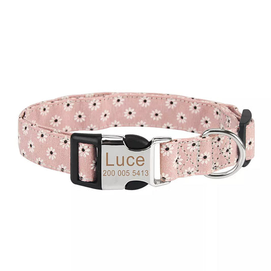 PetAffairs Pet Flower Dog Collar with Engraved ID Tag
