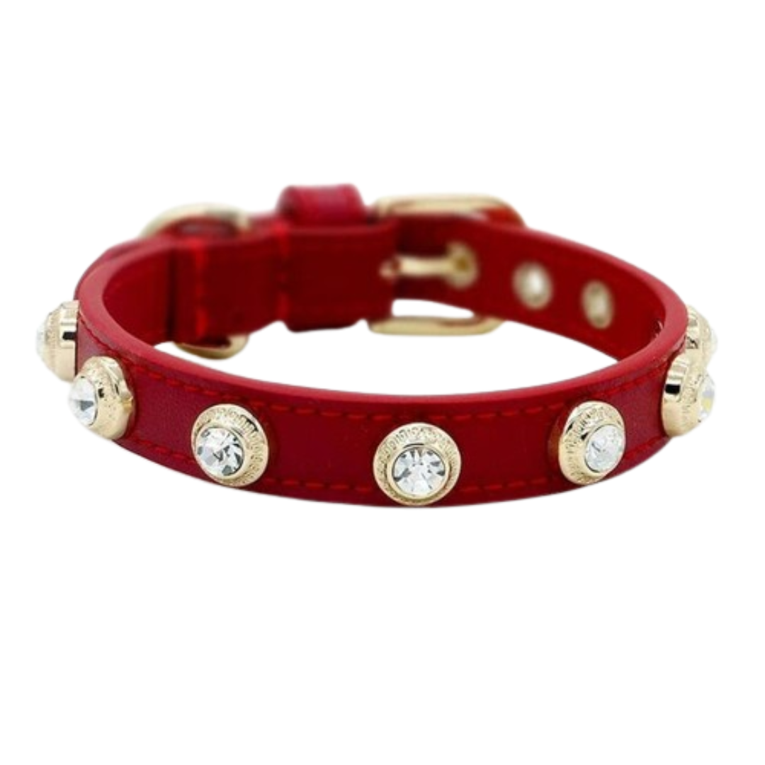 PetAffairs Luxury Diamond Leather Pet Collar with Czech Rhinestones