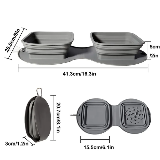 PetAffairs Double Dog Bowl with Silicone Mat for Travel