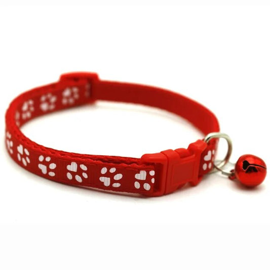 Pet Collar with Bell and Colorful Footprint Design