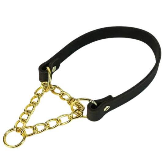 PetAffairs Real Leather Golden Chain for Effective Training and Control