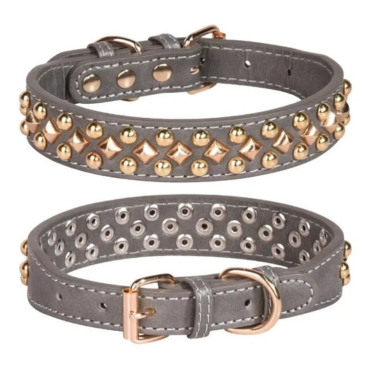 PetAffairs Adjustable Spiked Leather Collar for Big Dogs