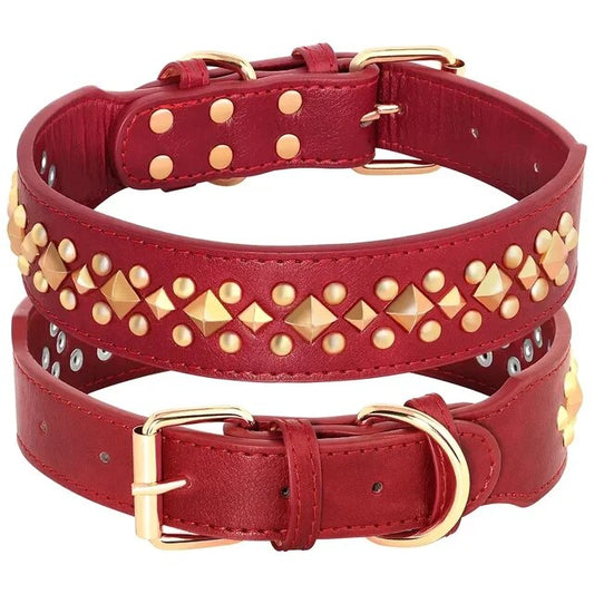 PetAffairs Adjustable Spiked Leather Collar for Big Dogs