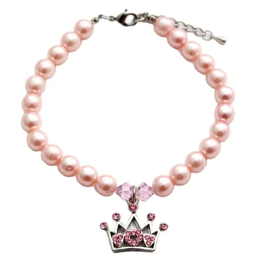 PetAffairs Pearl Necklace Pet Collar with Crown Charm