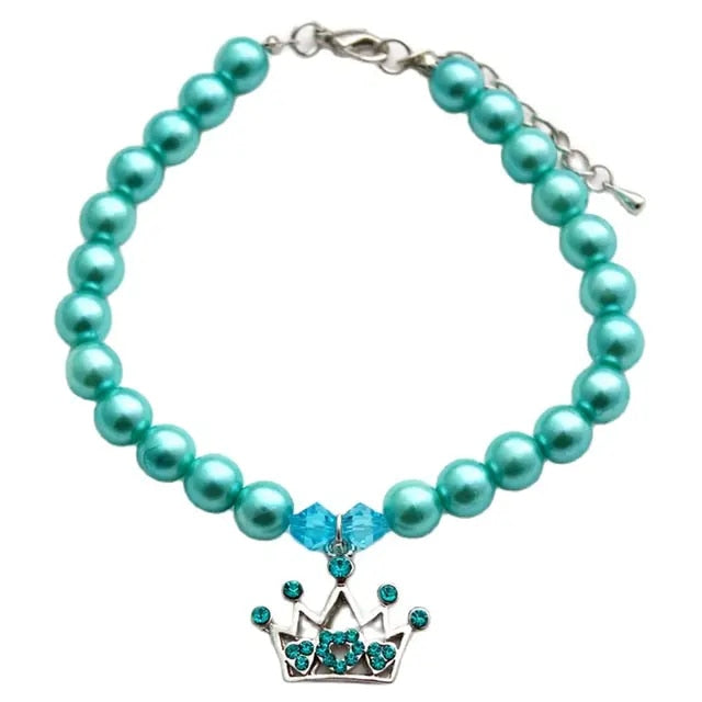 PetAffairs Pearl Necklace Pet Collar with Crown Charm