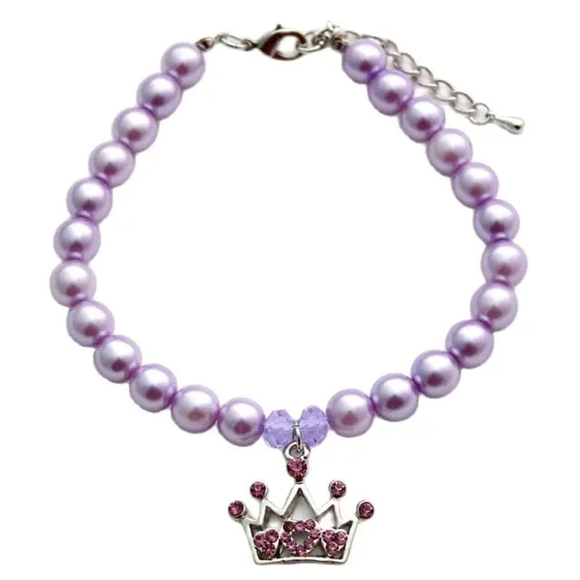 PetAffairs Pearl Necklace Pet Collar with Crown Charm