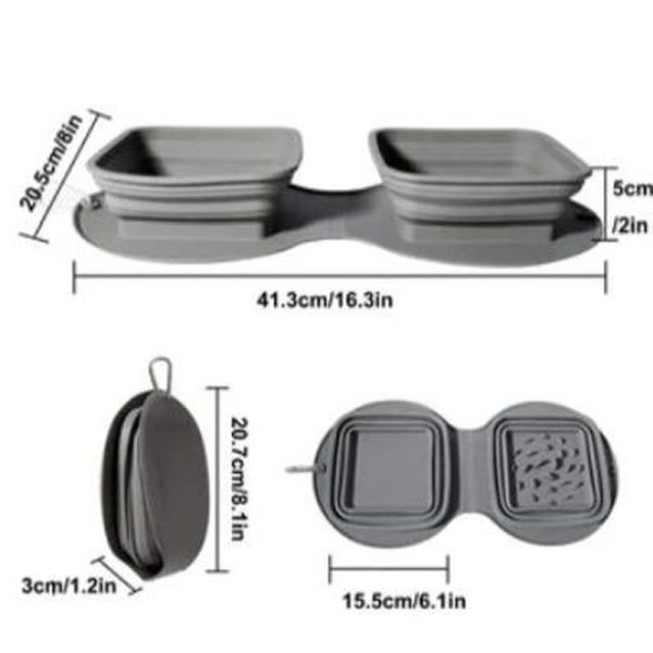 On-The-Go Pet Dining Set - Double Bowl with Silicone Mat